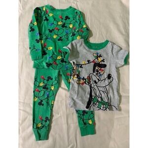 Disney Mickey Mouse Toddler Pajamas Set 2T Green Holiday Lights Pluto Cotton